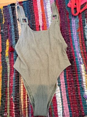 Aerie one piece brand new ribbed bikini. Olive green. Cheeky & high legged